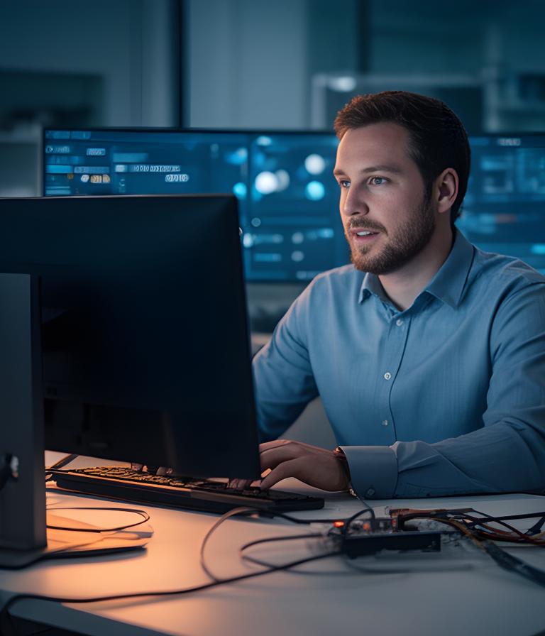 Database engineer reviewing a remote troubleshooting session on a modern workstation