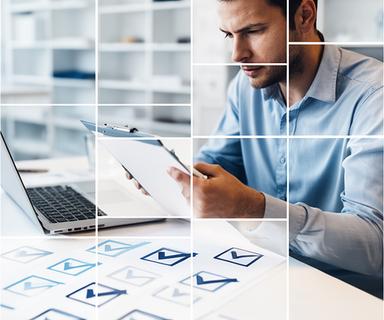 Database specialist working through an integration checklist in a modern workspace